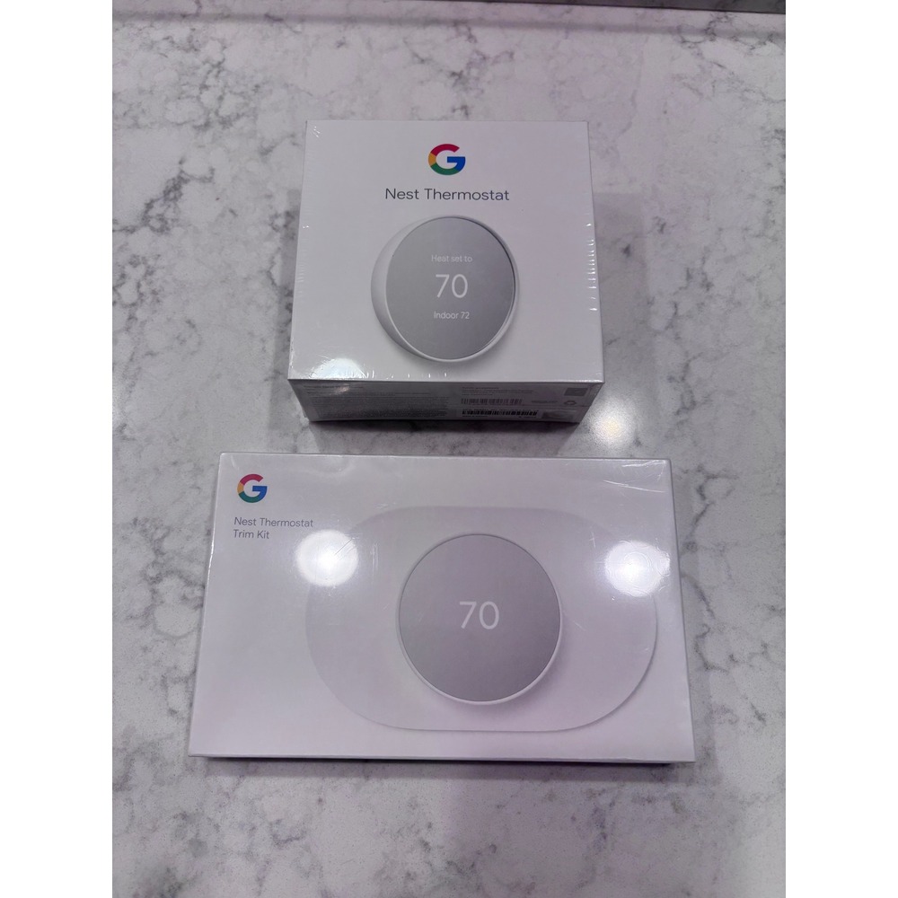 Google Nest Thermostat Snow White with Trim Kit Bundle GA01334-US New Sealed